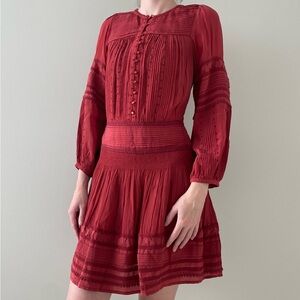 Sea New York Red Boho Eyelet Long Sleeve Mini Dress